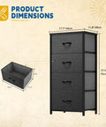 Four Drawer Fabric Storage Tower With Steel Frame And Wooden Top Built Tough For Bedroom Living Room And Closets dimensions view