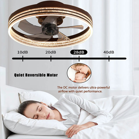 Smart Low Profile Bladeless Ceiling Fan With Lights 19.7 Inch Flush Mount Dimmable Three Color Temperature LED App Or Remote Control Quiet Operation With Sleeping Person