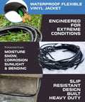 Black 50 Ft Outdoor Extension Cord 16 Gauge 3 Conductor Workhorse Quality Three Prong Weatherproof Heavy Duty Vinyl Covered