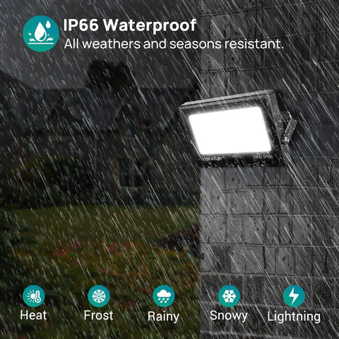 Outdoor view with RGBW 25W LED Flood Light Color Changing 16 Million Colors IP66 mounted on wall during rain