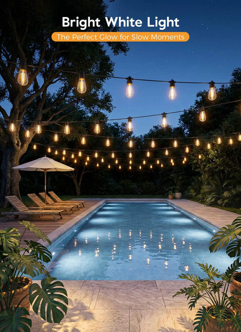 100 Feet Solar String Lights Outdoor Waterproof With Remote Timable Type C Port 31 Plus 2 LED S14 Shatterproof Bulbs
