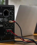 Back view of HS4 Black Powered Studio Monitors Pair With 4.5 Inch Woofer And 1 Inch Dome Tweeter 60 Hz To 22 kHz 26W Output inputs.