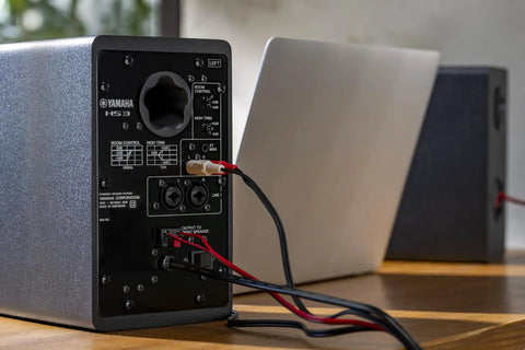 Back view of HS4 Black Powered Studio Monitors Pair With 4.5 Inch Woofer And 1 Inch Dome Tweeter 60 Hz To 22 kHz 26W Output inputs.