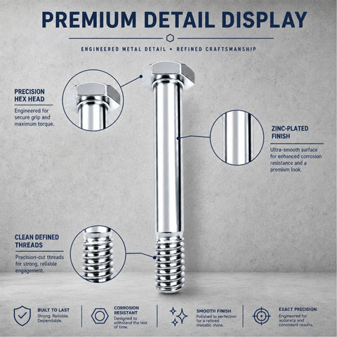 Beefy 100 Pack 5/16-18 Hex Head Bolts 2.09 Inch Zinc Plated Carbon Steel For Handcarts Replacement Hub Bolts Ideal For Fleet Repairs And Warehouse Maintenance, shown with hex head and threaded end