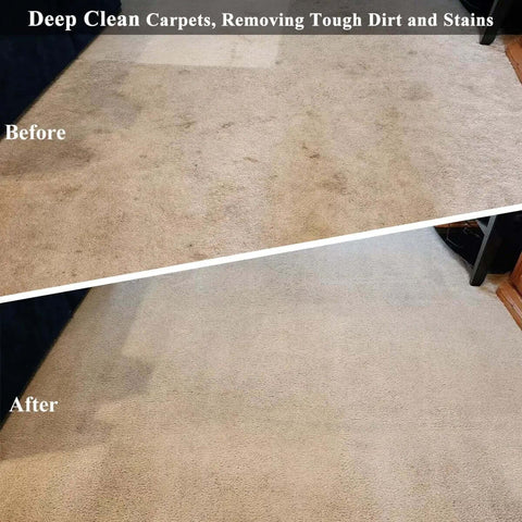 Before and after view of carpet cleaned with Heavy Duty Orbital Floor Scrubber And Buffer Kit With Commercial Grade Pads.