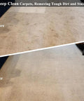 Before and after comparison of carpet cleaning showing deep clean results using Badass Heavy Duty 13 Inch Orbital Floor Scrubber Buffer Machine.