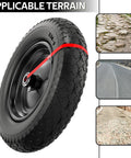 14.5 Inch Wheelbarrow Tire With 3.50-8 Flat Free Solid Wheel And Centered Hub, versatile on rocky and paved terrains