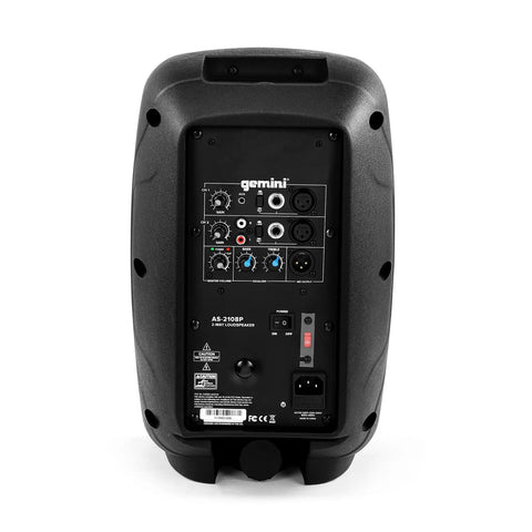 Rear control panel of 8 Inch Powered PA Speaker With 300 Watts, Ultra Portable 11-Lb Floor Monitor, showing inputs and connections.