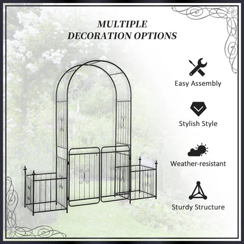 Outdoor Garden Arbor Arch Gate With Trellis Sides For Climbing Plants And Grape Vines Ideal Wedding Ceremony Decor black structure
