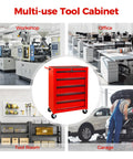Twenty Inch Five Drawer Rolling Steel Tool Chest With Slick Powder Coated Finish For Garage Shop Daily Grind Heavy Duty Mobile Storage Cabinet in workshop setup