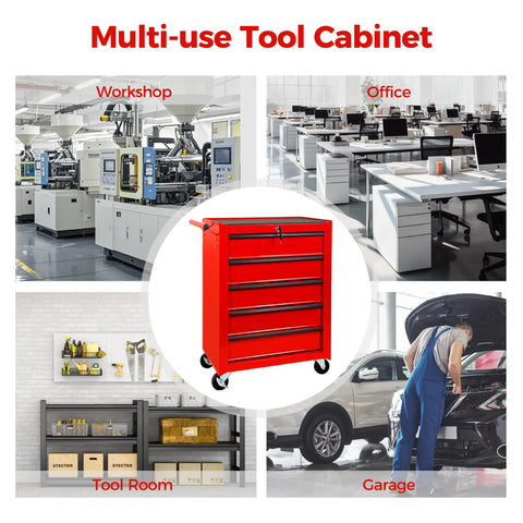 Twenty Inch Five Drawer Rolling Steel Tool Chest With Slick Powder Coated Finish For Garage Shop Daily Grind Heavy Duty Mobile Storage Cabinet in workshop setup