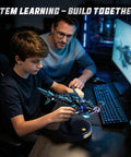 Father and son assembling Hammerhead Shark 3D Puzzle Kit For Adults And Teens, Sick Mechanical Model Building Kit on desk.