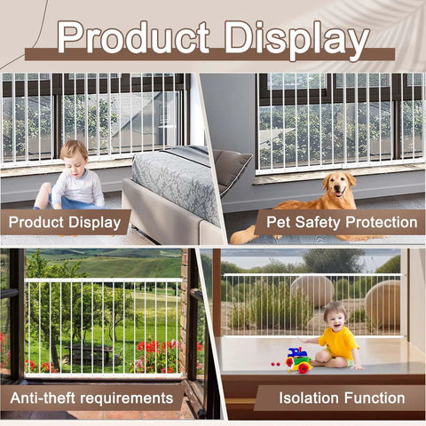 Adjustable Child Safety Window Guard Bars Keep The Kiddos Secure Interior Fall Prevention Rig White Frame, toddler and pet safety display.