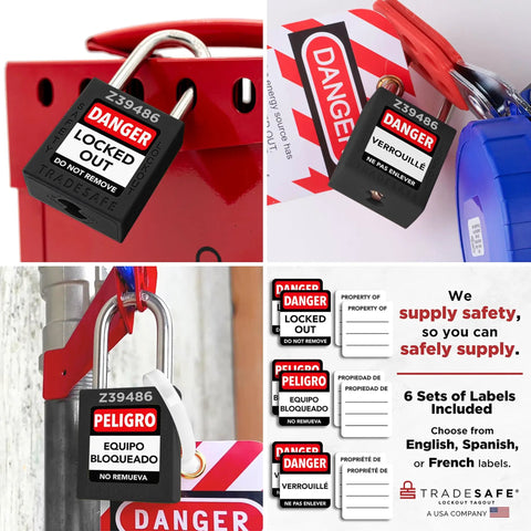 Lockout Tagout Padlocks Set Of 10 Black Keyed Alike Safety Locks With 2 Keys Each, OSHA Compliant LOTO Locks For Lockout Stations