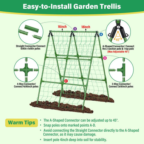 Two Pack Garden Trellis For Raised Beds 51 By 35 Inches Heavy Duty Adjustable A Frame Climbing Net setup illustration