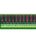 DC Power Fuse Distribution Strip Module 12 Channel DIN Rail Mount For 0 To 32V DC Systems, 30A Total Input, 3A Per Channel Factory Fuse 3A Replaceable Up To 10A Easy Wiring Industrial Grade Power Distribution Block, green PCB front view