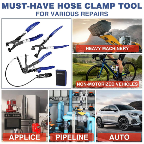 3 Piece Hose Clamp Pliers Set With Pouch Includes Flat Band Angled And Long Reach Wire Spring Clamp Pliers