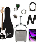 Squier Debut Series Precision Bass Starter Pack With Rumble 15 Amp, Padded Gig Bag, Cable, Clip On Tuner, Stand, Extra Strings