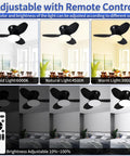 Compact Ceiling Fan With Light 25 Inch Flush Mount Remote Control Dimmable LED 6 Speeds Reversible Quiet DC Motor Black