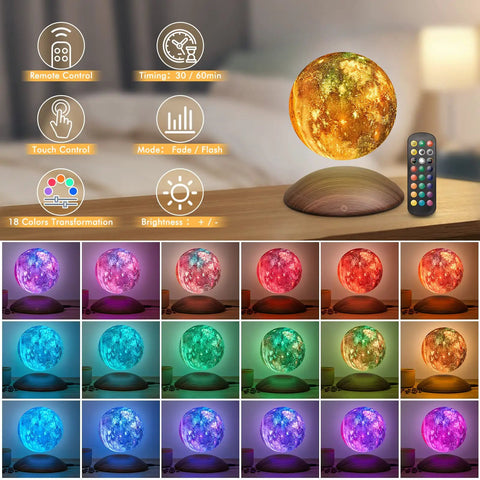Levitating Galaxy Moon Lamp With Remote And Magnetic Base, 18 colors, spinning moon light, perfect for desk decor, 5.9 inch