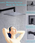 Dope Black Shower Faucet Set With Tub Spout And High Pressure Balance Valve Ultra Thin 10 Inch Stainless Steel 304 Shower Head in use