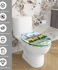 Elongated Resin Toilet Seat Quick Release for Bathroom with artistic design, fits standard toilets, easy to clean.