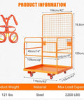 Heavy Hitter Forklift Safety Cage And Man Basket Tough Two Person Work Platform with integrated harness and wheel dimensions.