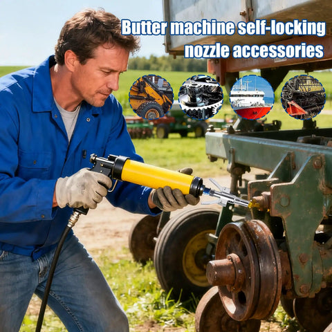 Man using Heavy Duty Grease Coupler Replacement Quick Release Fitting For Industrial Machinery Trucks And Construction Equipment Workhorse Grade Tool With Easy Connect Disconnect And High Pressure Lubrication on machinery