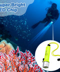 Scuba diver using 4 Pack 1000 Lumen T6 LED Diving Flashlights With Lanyards Waterproof Underwater Torch near coral reef