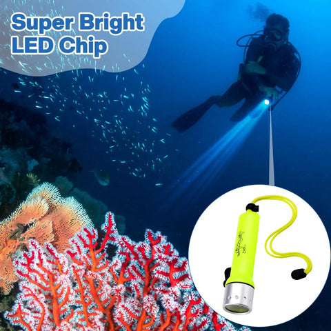 Scuba diver using 4 Pack 1000 Lumen T6 LED Diving Flashlights With Lanyards Waterproof Underwater Torch near coral reef