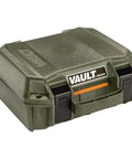 Vault V100 Tough As Nails Multi Purpose Hard Case With Foam For Camera Drone Gear Electronics And More Weather Resistant Crushproof Case In OD Green Outdoor Ready, front view