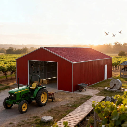 Tough As Nails 46 By 25 Foot Metal Garage And Steel Building with heavy duty galvanized steel in vineyard setting.