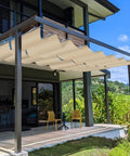 3 By 16 Foot Retractable Pergola Shade Cover With Wave Shade Sail UV Protective 220GSM Poly Fabric on modern patio
