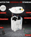 Electric Fuel Pump Module Assembly Direct Fit Drop In Replacement For Dodge Grand Caravan 2011 To 2020 3.6L V6 And Chrysler Town And Country 2011 To 2016 Ram CV 2012 To 2015 Volkswagen Routan 2011 To 2014 with labeled parts including connector, oil level sensor, and tank seal.