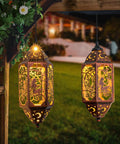 12.4 Inch Solar Outdoor Lanterns Waterproof Garden Lights With Moon And Star Cutouts, Hanging Patio Backyard Decor Red Copper 2 Pack