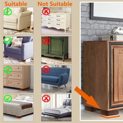 Solid Wood Furniture Risers L Shaped Bed Lifters 3 Inch Couch Feet For Sofa Table 4 Pack shown with suitable furniture.