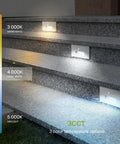 Recessed Outdoor Step Light Fixture With 3CCT Dusk To Dawn, Motion Sensor, Waterproof ETL Listed, illuminating staircase, 3 color setting options