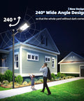 Ultra Bright Solar Street Light Dusk To Dawn Outdoor Lighting With 3 Modes Motion Sensor And Remote Control 6000K 276 LEDs illuminating yard