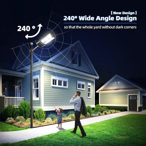 Ultra Bright Solar Street Light Dusk To Dawn Outdoor Lighting With 3 Modes Motion Sensor And Remote Control 6000K 276 LEDs illuminating yard