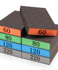Sanding sponge blocks, eight-pack, washable; orange 60, green 80, blue 120, gray 220 grits