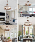 Six Light Vintage Round Crystal Chandelier With Farmhouse Wagon Wheel Vibe Flush Mount Ceiling Light over dining and living areas