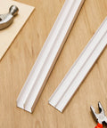 Two Pack Heavy Duty Four Foot Long Plastic Sliding Cabinet Door Track Hardware Sets For Half Inch Thick Panels Includes Upper And Lower Tracks For Sliding Closet Doors And Glass Window Cabinets Easy Quick Installation on a wooden table with tools