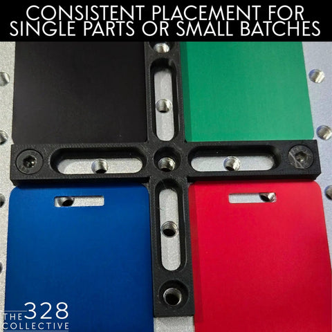 Bombproof Galvo Laser Fence Kit 8 Piece Alignment Fixture For 25mm Pattern Tables showing colorful alignment jigs for accurate placement.