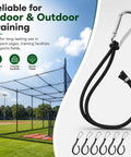 Batting Cage Net Hangers Kit With Heavy Duty Carabiner Clips And Lanyards For Baseball Softball And Golf Nets No Tool Quick Install Indoor Outdoor Training Accessories For Fast Net Setup shown with field background