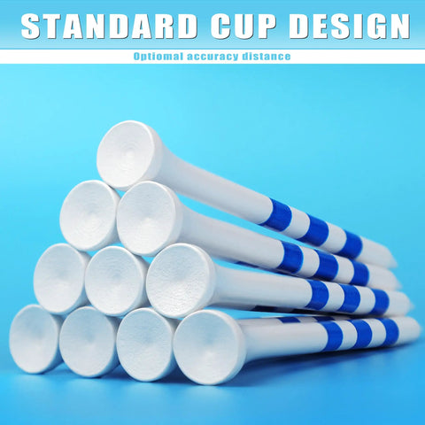 Premium Wood Golf Tees 200 Count With A 3 Line Marking System stacked with blue markings, standard cup design