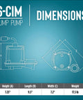 Line drawing with dimensions of Manual Submersible Sump Pump For Sump Systems And Dewatering, 115 Volt, 1/3 HP, 2750 GPH