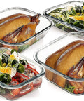 Mega Size Glass Food Storage Set With Lids, Two 80 Oz And Two 36 Oz Containers, Airtight Borosilicate Glass filled with meals
