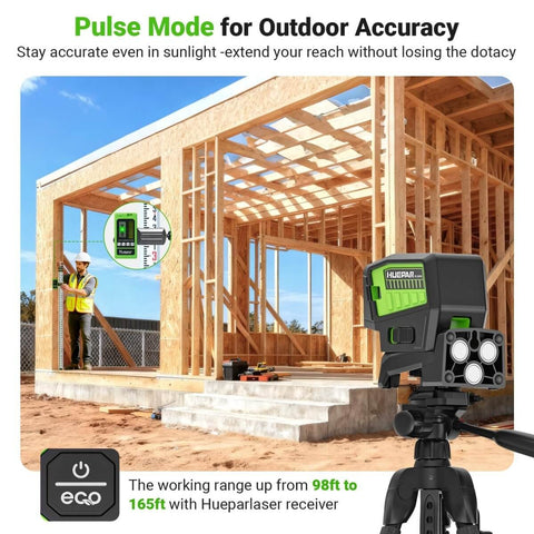 5 Point Self Leveling Laser Level With Plus Mode set up on construction site for accurate layout from 98 to 165 feet