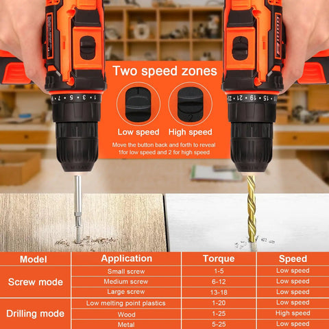 20V Cordless Drill Driver Set With Battery And Fast Charger LED Light 25 Plus One Torque Settings 43 Piece Drill Bit And Accessory Kit