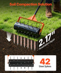 Rolling Lawn Aerator With 15 Inch Drum 42 Steel Spikes And 60 Inch Long Handle Fillable Weight Drum For Added Penetration